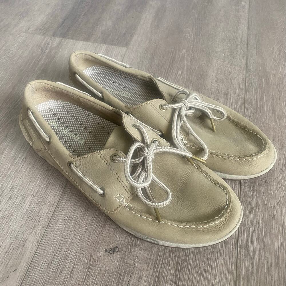 Columbia Mens Tan Leather Boat Shoes Loafers Slip On Laced‎ Casual Size 9
